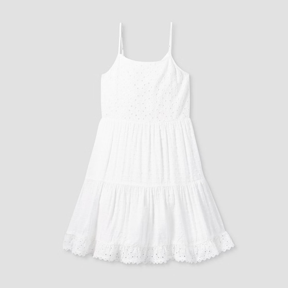 Girls' Tiered Woven Dress - art class White L - Picture 1 of 1